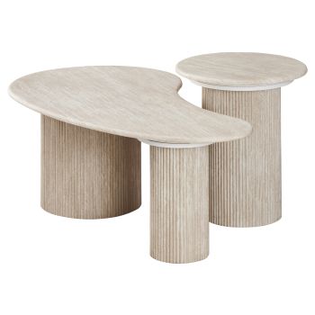 Satztisch mit Designer-Finish, Tischplatte aus Kunstmarmor und beigen MDF-Beinen. B 120 x T 70 x H 45 / T 50 x H 55 cm. Kollektion DEBRA.