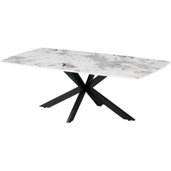 Designer-Couchtisch mit kratzfester, weiß-beiger Keramikplatte und schwarzen Metallbeinen, L 130 x T 70 x H 45 cm, Kollektion ONTARIO