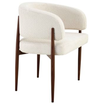 Designer-Esszimmerstuhl mit beigefarbenem Stoffbezug und Beinen aus Stahl in Walnussoptik, B 65 x T 54 x H 78 cm, Kollektion LOTUS