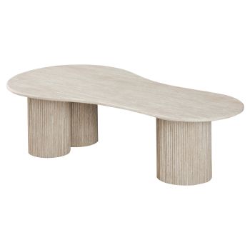 Designer-Couchtisch mit Tischplatte aus Kunstmarmor und beigen MDF-Beinen, L 150 x T 80 x H 39,5 cm, Kollektion DEBRA