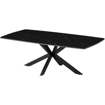 Designer-Couchtisch mit kratzfester schwarzer Keramikplatte und schwarzen Metallbeinen, L 130 x T 70 x H 45 cm, Kollektion ONTARIO