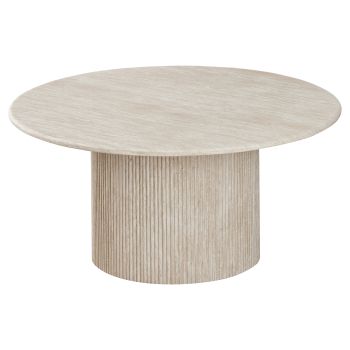 Runder Design-Couchtisch mit Tischplatte aus Kunstmarmor und beigen MDF-Beinen, Durchmesser 100 x Höhe 45 cm, Kollektion DEBRA