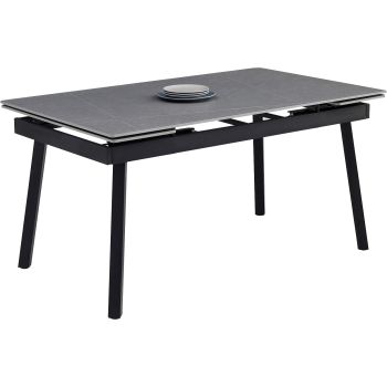 Designer-Esstisch mit Keramikplatte und schwarz-grauen Stahlbeinen, L 150/210 x B 90 x H 76 cm, Kollektion NIKOS