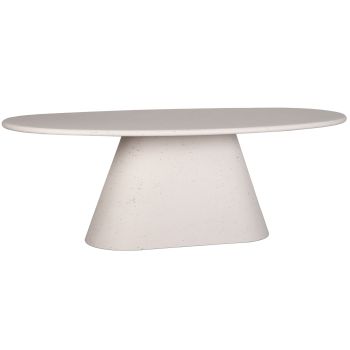 Ovaler Designer-Esstisch aus MDF und beigefarbenem Mikrozement, L 220 x T 110 x H 76 cm, Kollektion AOSTA