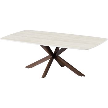Designer-Couchtisch mit beigefarbener, kratzfester Keramikplatte und Metallbeinen in Walnussoptik, L 130 x T 70 x H 45 cm, Kollektion ONTARIO