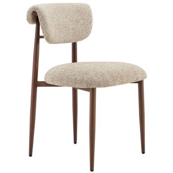 Designer-Esszimmerstuhl mit taupefarbenem Stoffbezug und Beinen aus Stahl in Walnussoptik, B 48 x T 58,5 x H 80,5 cm, Kollektion RAVELLO