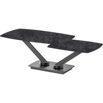 Ausziehbarer Design-Couchtisch mit dunkelgrauer Sintersteinplatte und schwarzen Stahlbeinen. L 100–146 x T 60 x H 45 cm, Kollektion ALISHA