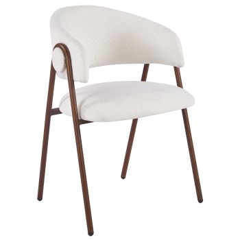 Designer-Esszimmerstuhl mit weißem Stoffbezug und Beinen aus Stahl in Walnussoptik, B 55,5 x T 55 x H 80 cm, Kollektion KYOTO