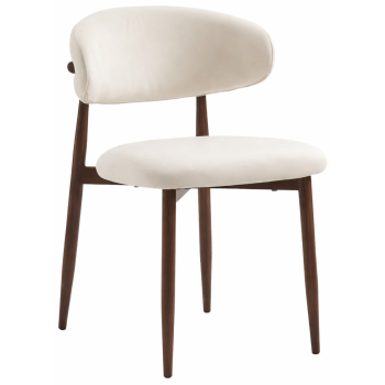 Designer-Esszimmerstuhl mit beigefarbenem Stoffbezug und Beinen aus Stahl in Walnussoptik, B 57 x T 50 x H 78 cm, Kollektion LUNO