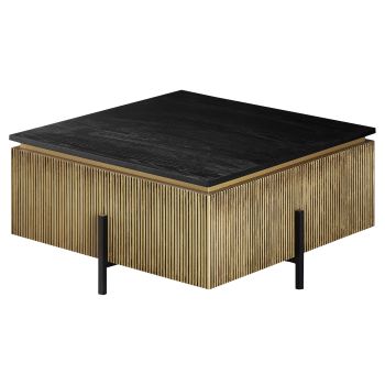 Designer-Couchtisch mit MDF-Furnierplatte und schwarz-goldenen Stahlbeinen, 90 x 90 x 43 cm, Kollektion GUSTA