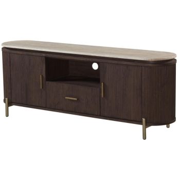 Designer-TV-Möbel aus walnussfarbenem MDF mit Keramikplatte, B 160 x T 40 x H 60 cm, Kollektion SOHO