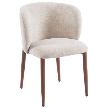 Designer-Esszimmerstuhl mit beigefarbenem Stoffbezug und Beinen aus Stahl in Walnussoptik, B 61 x T 61 x H 82 cm, Kollektion CAPRI
