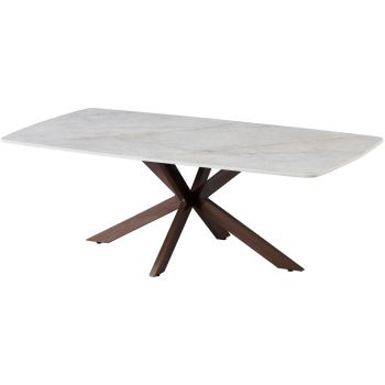 Designer-Couchtisch mit kratzfester, weißer Keramikplatte und Metallbeinen in Walnussoptik, L 130 x T 70 x H 45 cm, Kollektion ONTARIO